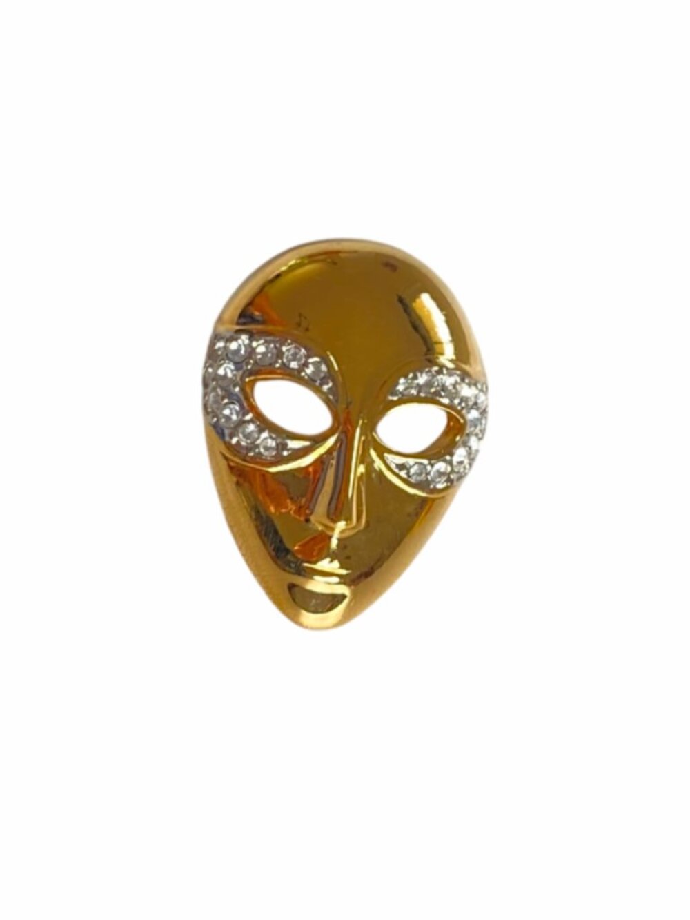 VTG Butler Masquerade Mask Brooch Gold Tone Swarovski Crystals Brooch